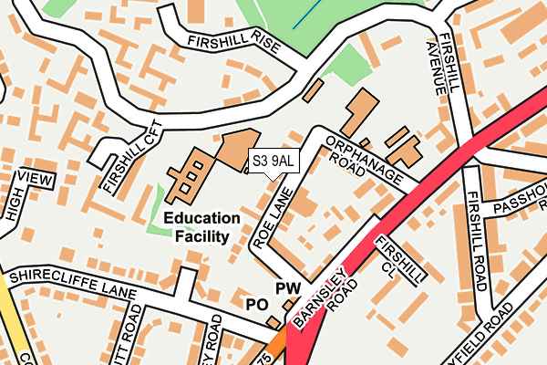 S3 9AL map - OS OpenMap – Local (Ordnance Survey)