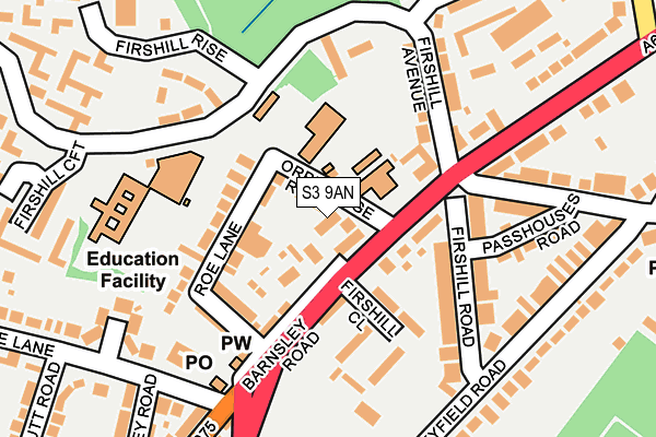 S3 9AN map - OS OpenMap – Local (Ordnance Survey)