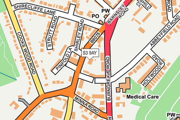 S3 9AY map - OS OpenMap – Local (Ordnance Survey)