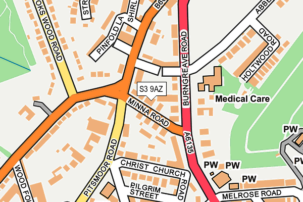 S3 9AZ map - OS OpenMap – Local (Ordnance Survey)
