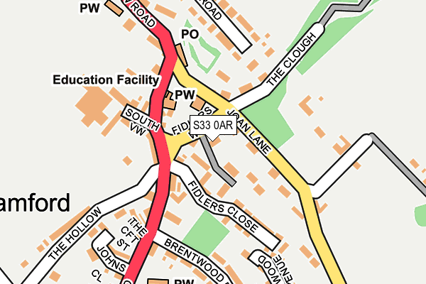 S33 0AR map - OS OpenMap – Local (Ordnance Survey)