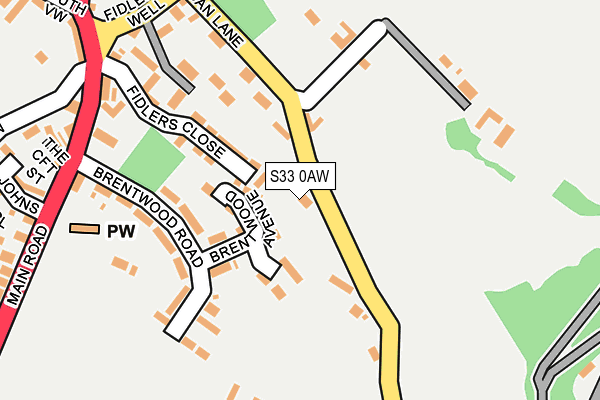 S33 0AW map - OS OpenMap – Local (Ordnance Survey)