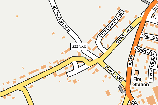 S33 9AB map - OS OpenMap – Local (Ordnance Survey)