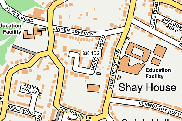 S36 1DG map - OS OpenMap – Local (Ordnance Survey)
