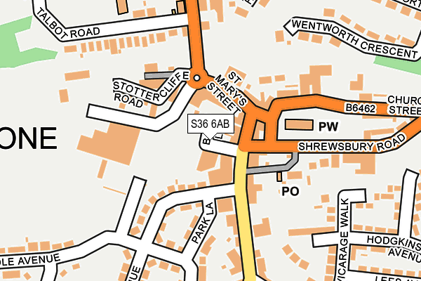 S36 6AB map - OS OpenMap – Local (Ordnance Survey)