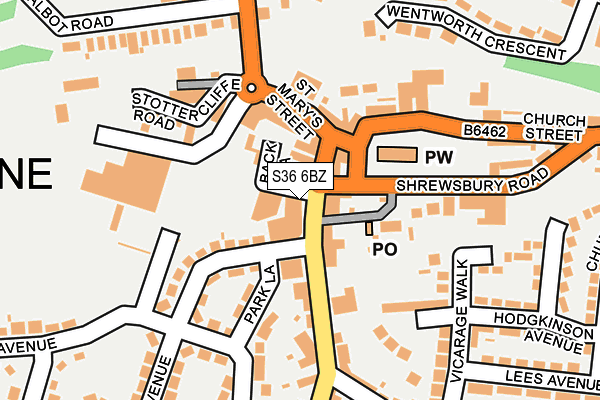 S36 6BZ map - OS OpenMap – Local (Ordnance Survey)