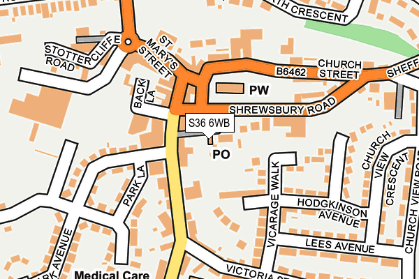 S36 6WB map - OS OpenMap – Local (Ordnance Survey)