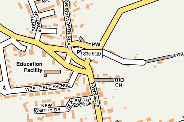 S36 9QD map - OS OpenMap – Local (Ordnance Survey)