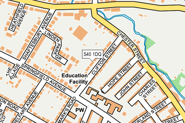 S40 1DQ map - OS OpenMap – Local (Ordnance Survey)