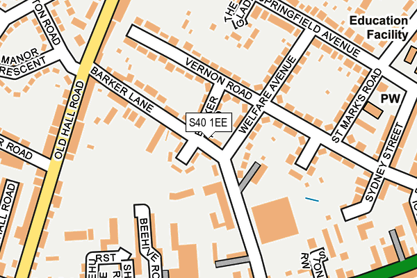 S40 1EE map - OS OpenMap – Local (Ordnance Survey)