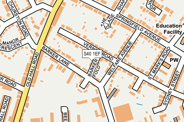 S40 1EF map - OS OpenMap – Local (Ordnance Survey)
