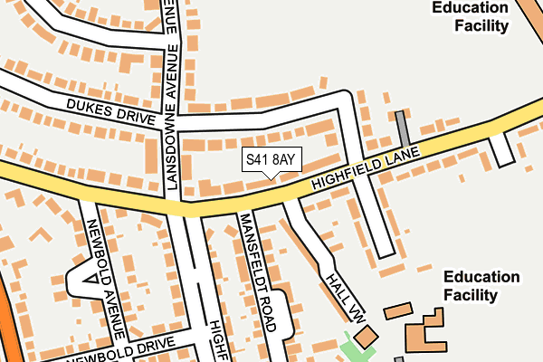 S41 8AY map - OS OpenMap – Local (Ordnance Survey)