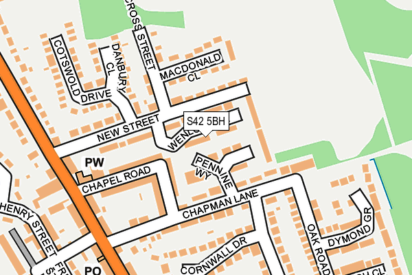 S42 5BH map - OS OpenMap – Local (Ordnance Survey)