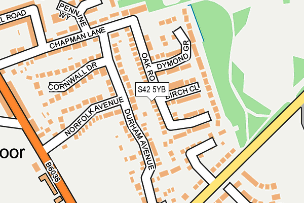 S42 5YB map - OS OpenMap – Local (Ordnance Survey)