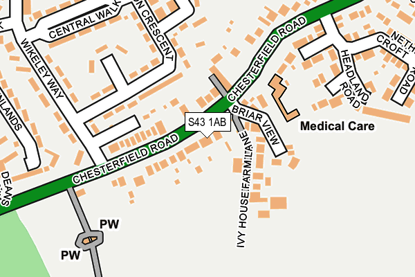 S43 1AB map - OS OpenMap – Local (Ordnance Survey)