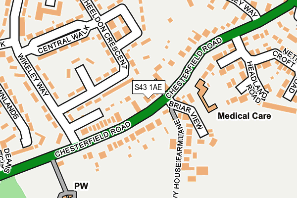 S43 1AE map - OS OpenMap – Local (Ordnance Survey)