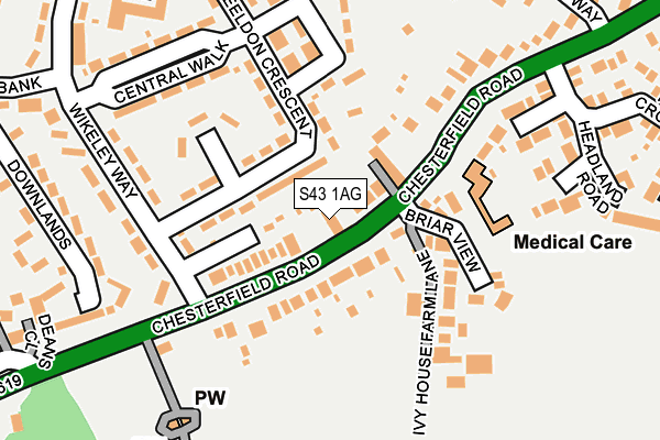 S43 1AG map - OS OpenMap – Local (Ordnance Survey)
