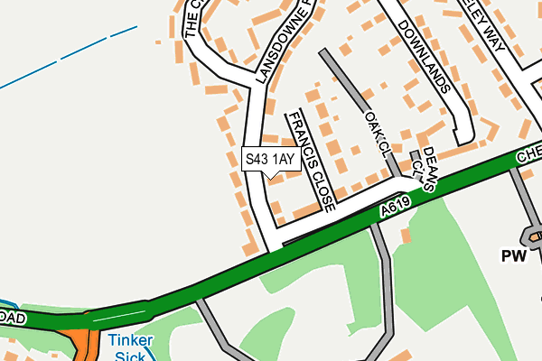 S43 1AY map - OS OpenMap – Local (Ordnance Survey)