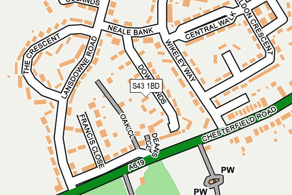 S43 1BD map - OS OpenMap – Local (Ordnance Survey)