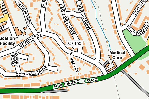 S43 1DX map - OS OpenMap – Local (Ordnance Survey)