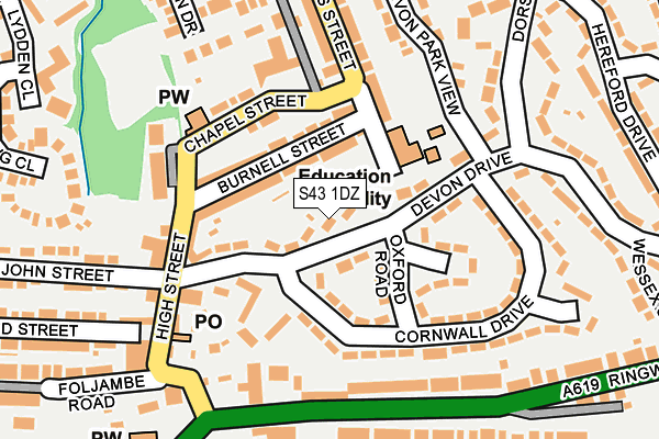 S43 1DZ map - OS OpenMap – Local (Ordnance Survey)