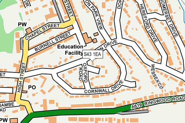 S43 1EA map - OS OpenMap – Local (Ordnance Survey)