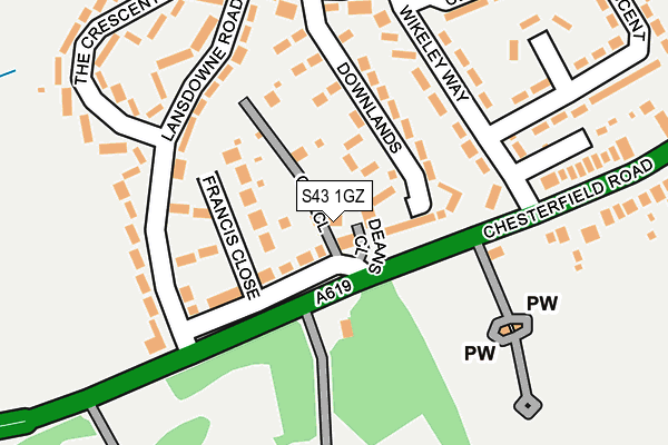 S43 1GZ map - OS OpenMap – Local (Ordnance Survey)