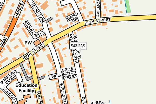 S43 2AS map - OS OpenMap – Local (Ordnance Survey)