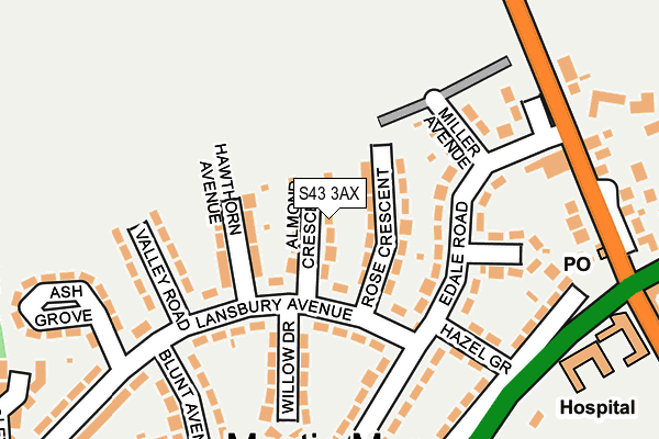 S43 3AX map - OS OpenMap – Local (Ordnance Survey)