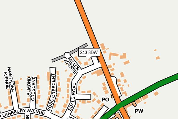 S43 3DW map - OS OpenMap – Local (Ordnance Survey)