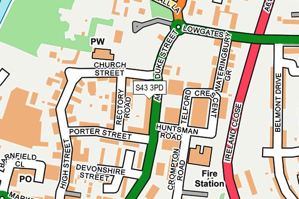 S43 3PD map - OS OpenMap – Local (Ordnance Survey)