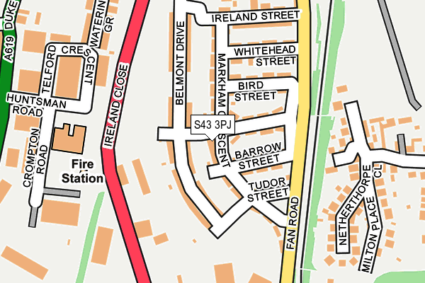 S43 3PJ map - OS OpenMap – Local (Ordnance Survey)