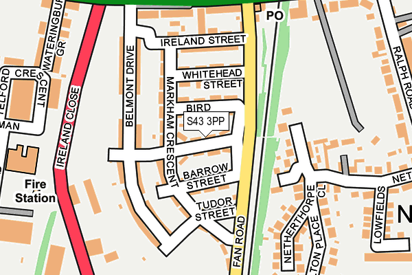 S43 3PP map - OS OpenMap – Local (Ordnance Survey)