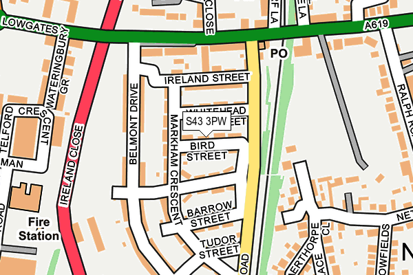 S43 3PW map - OS OpenMap – Local (Ordnance Survey)