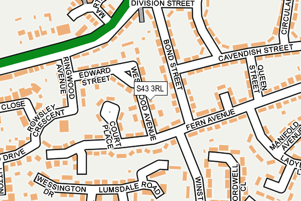 S43 3RL map - OS OpenMap – Local (Ordnance Survey)