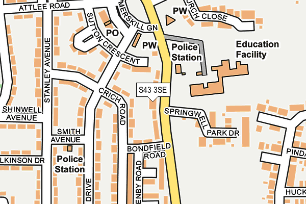S43 3SE map - OS OpenMap – Local (Ordnance Survey)