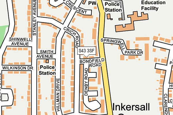 S43 3SF map - OS OpenMap – Local (Ordnance Survey)