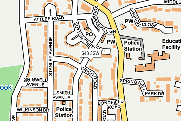 S43 3SW map - OS OpenMap – Local (Ordnance Survey)