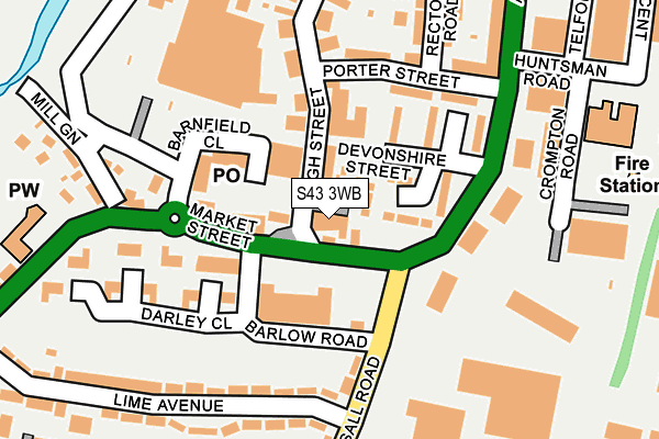 S43 3WB map - OS OpenMap – Local (Ordnance Survey)