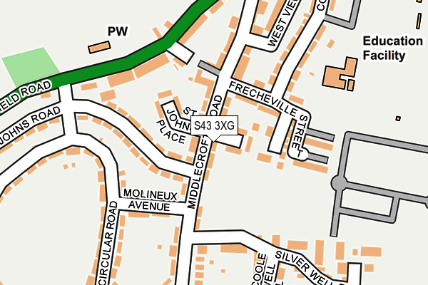 S43 3XG map - OS OpenMap – Local (Ordnance Survey)