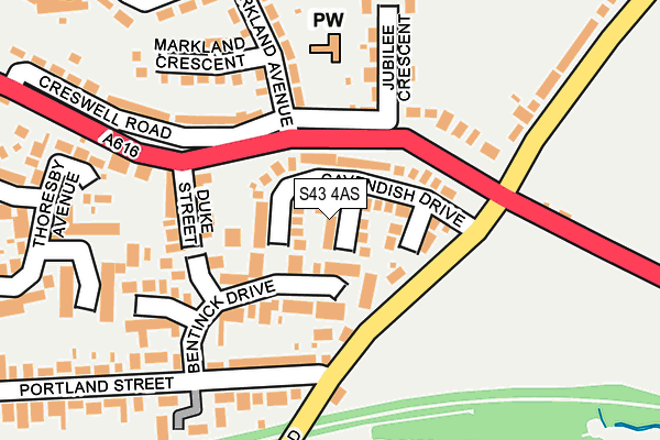 S43 4AS map - OS OpenMap – Local (Ordnance Survey)