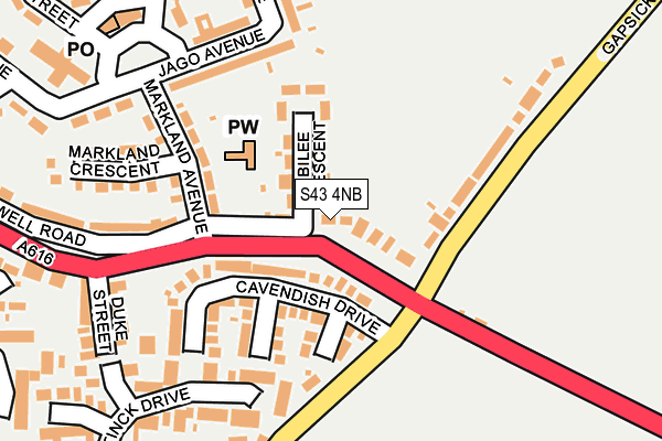 S43 4NB map - OS OpenMap – Local (Ordnance Survey)