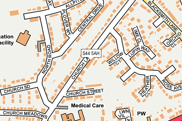 S44 5AH map - OS OpenMap – Local (Ordnance Survey)