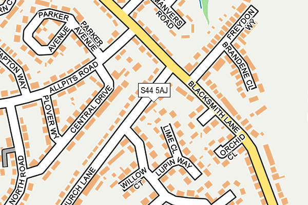 S44 5AJ map - OS OpenMap – Local (Ordnance Survey)