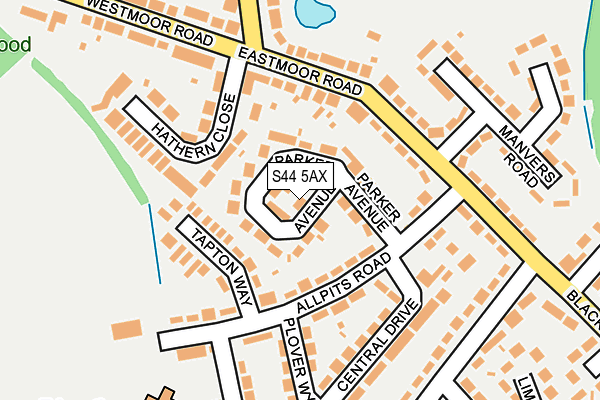 S44 5AX map - OS OpenMap – Local (Ordnance Survey)