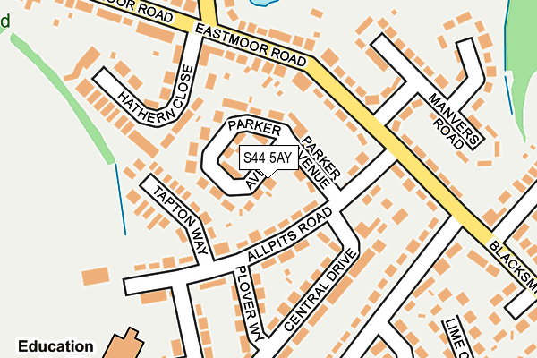 S44 5AY map - OS OpenMap – Local (Ordnance Survey)