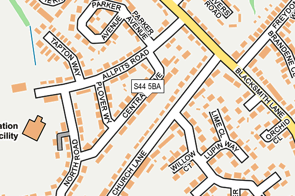 S44 5BA map - OS OpenMap – Local (Ordnance Survey)