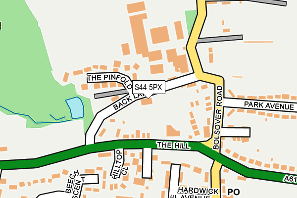 S44 5PX map - OS OpenMap – Local (Ordnance Survey)