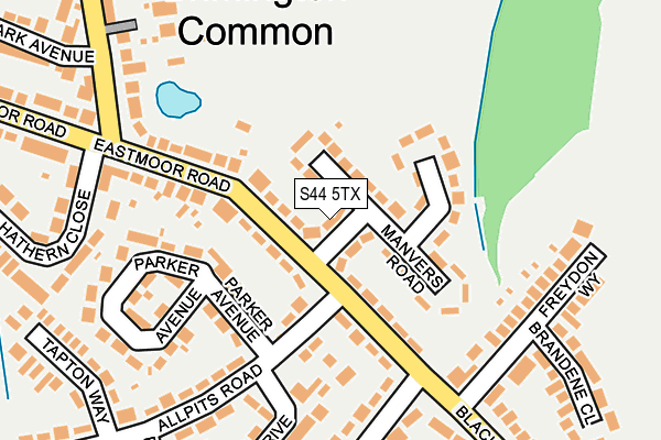 S44 5TX map - OS OpenMap – Local (Ordnance Survey)