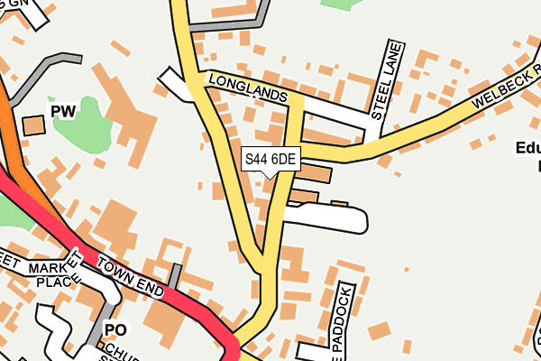 S44 6DE map - OS OpenMap – Local (Ordnance Survey)